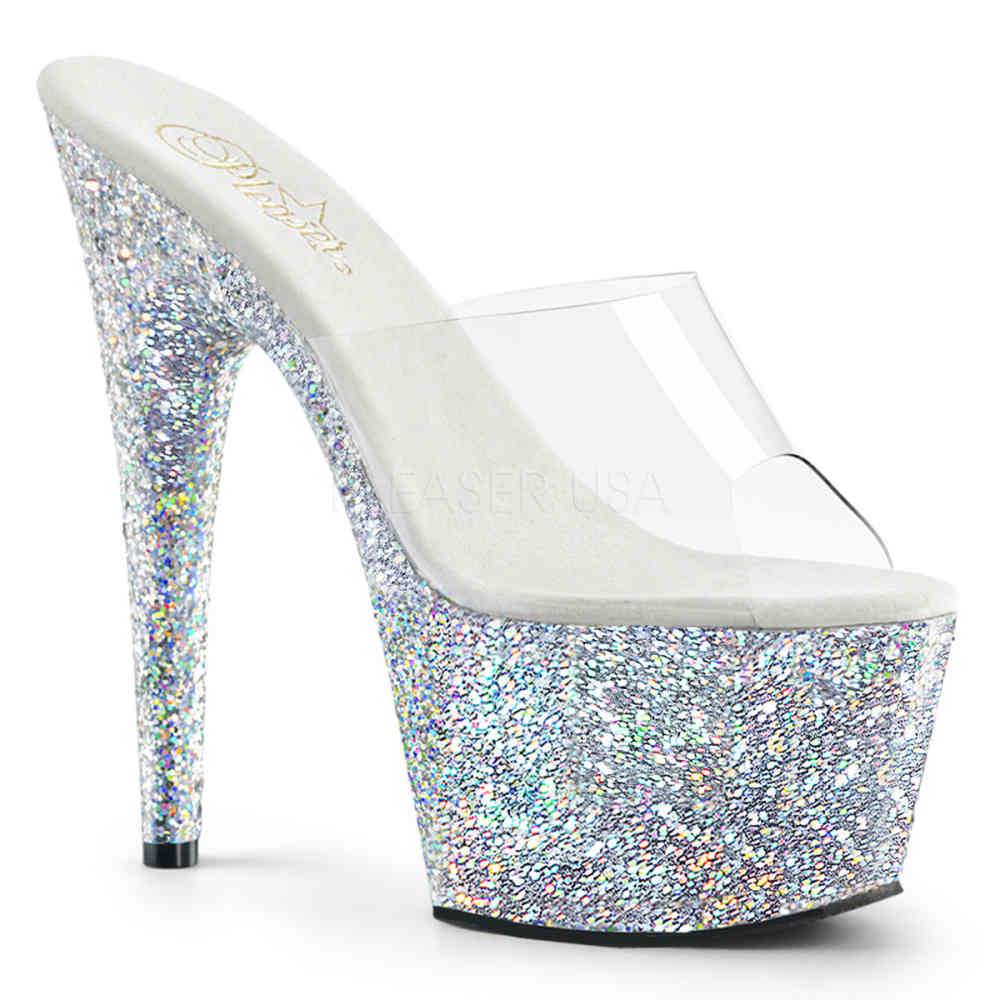 Pleaser - ADORE701LG Mules à talons - Chaussures de pole dance - Transparent/Couleur argent Product image
